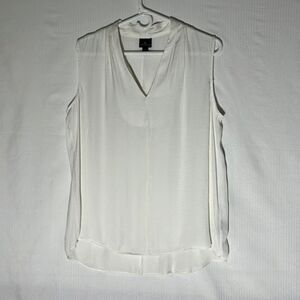 Worthington White Sleeveless V-Neck High-Low Silky Blouse
